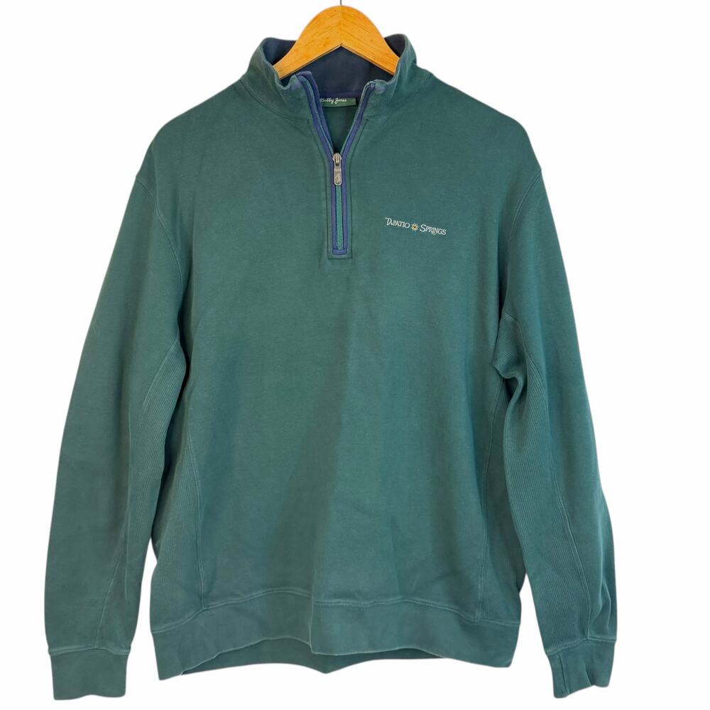 Bobby Jones Mens 1/4 Zip Golf Pullover Mock Collar Long Sleeve Green Size Large - Picture 1 of 9